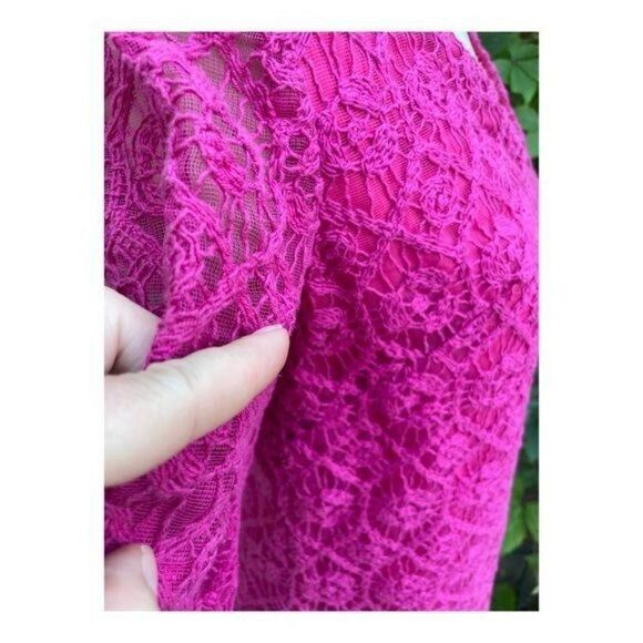 Vintage Crotchet Lace Fuschia Top Shirt 3/4 Sleeve - Picture 4 of 15